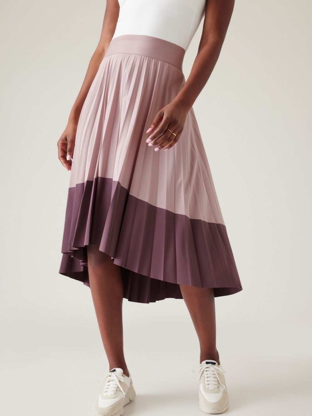 Athleta Two-Tone Pink and Mauve High-Low Pleated Skirt - Picture 4 of 4
